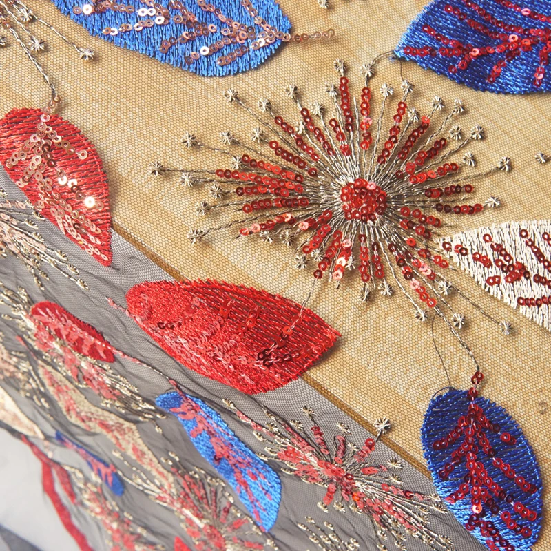 LASUI 1 ярд = 1 шт. Высококачественная золотая нить блестки Мягкая сетчатая пряжа плетение плоская вышивка листья Цветочная кружевная ткань X0587