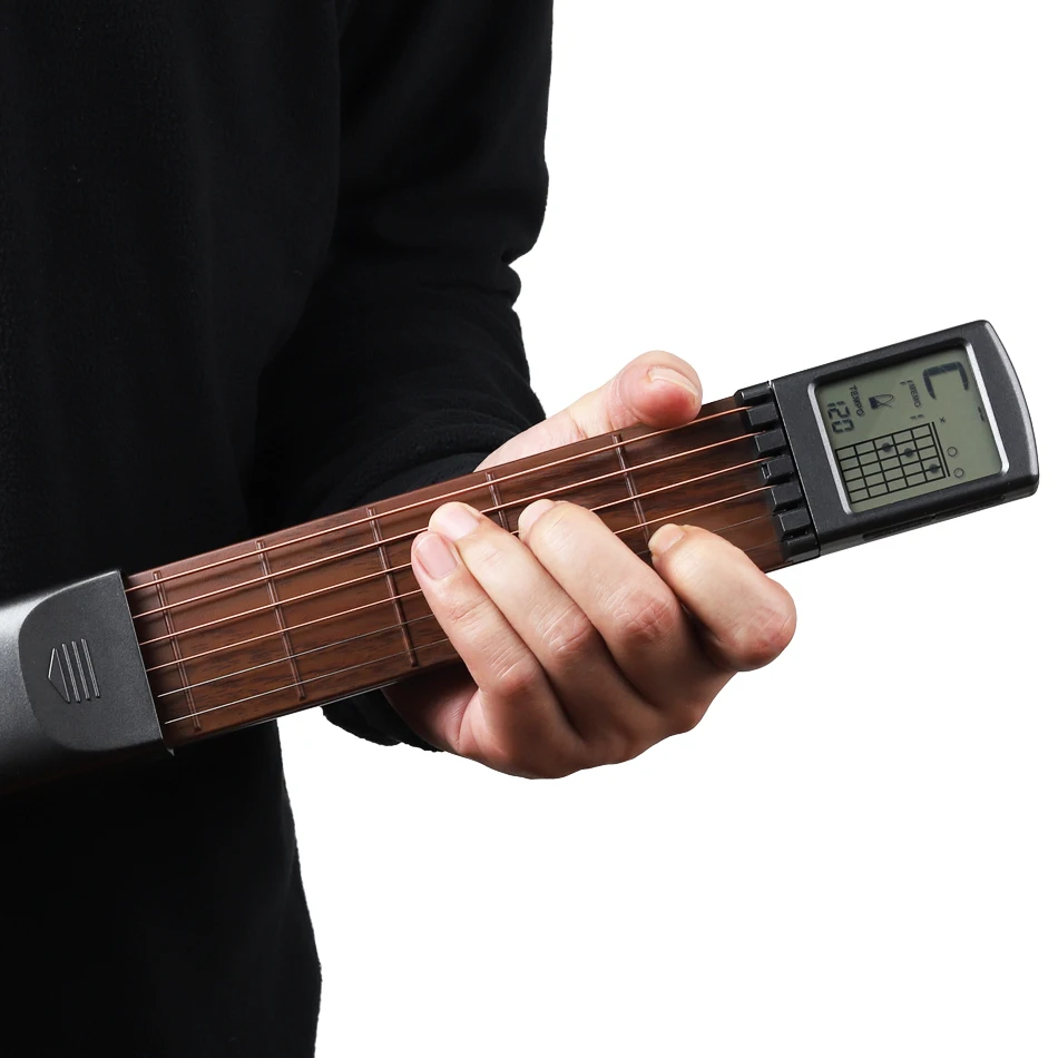 Pocket Guitar Chord Practice Tool Digital Guitar Trainer with Screen Portable Guitar Neck for Trainer Beginner Rotatable Chords Chart Screen with Battery 