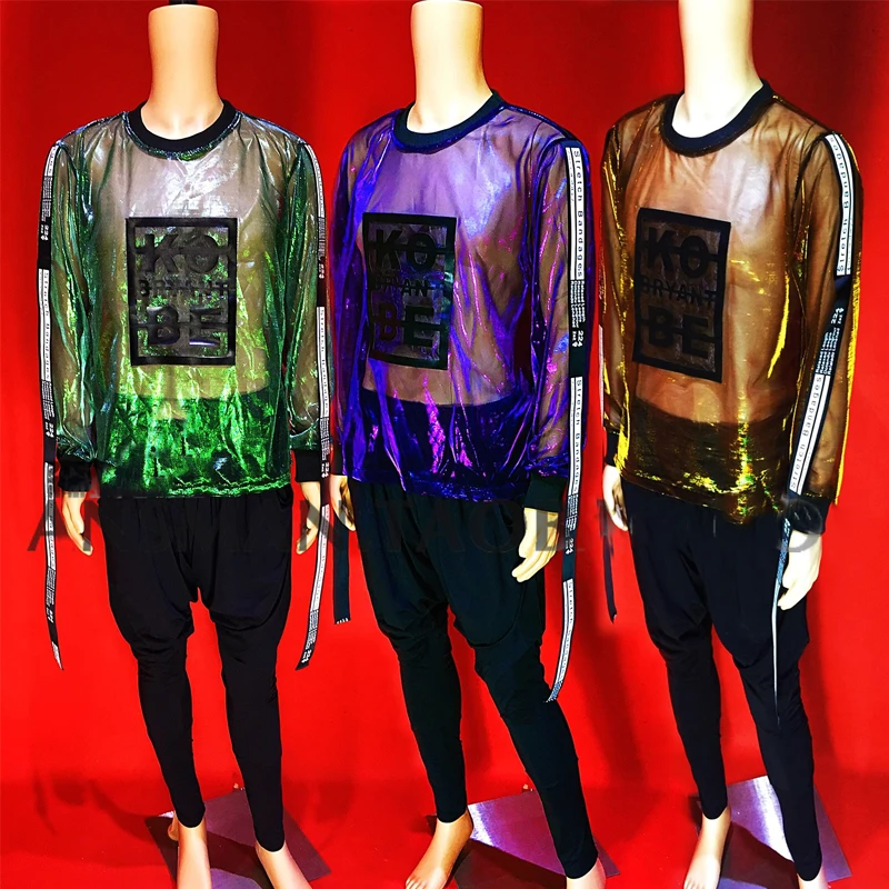 

Symphony Sexy See-Through Top Leggings Men Pole Dance Clothing Party DJ Solo Stage Performance Wear Gogo Dance Costumes XS2849