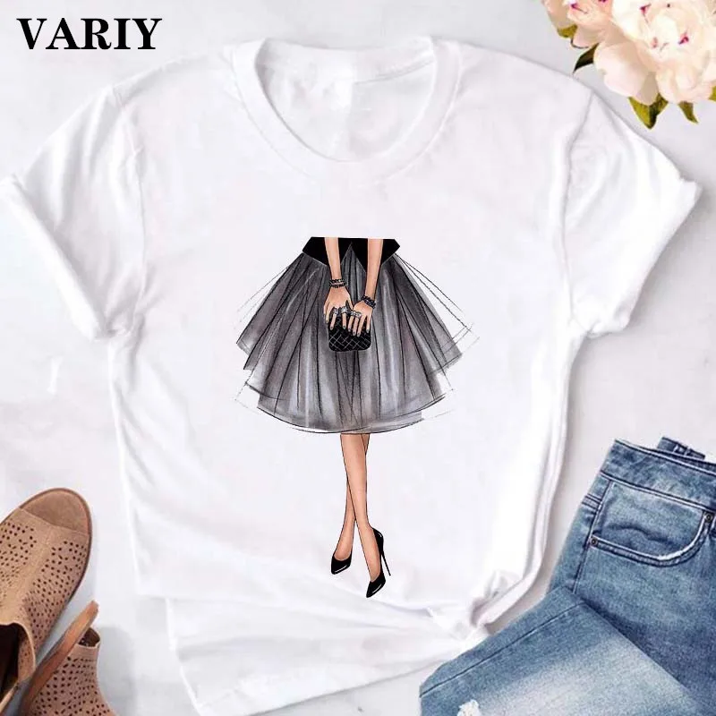Harajuku pretty lady images печатные футболки повседневные женские тонкие белые с коротким