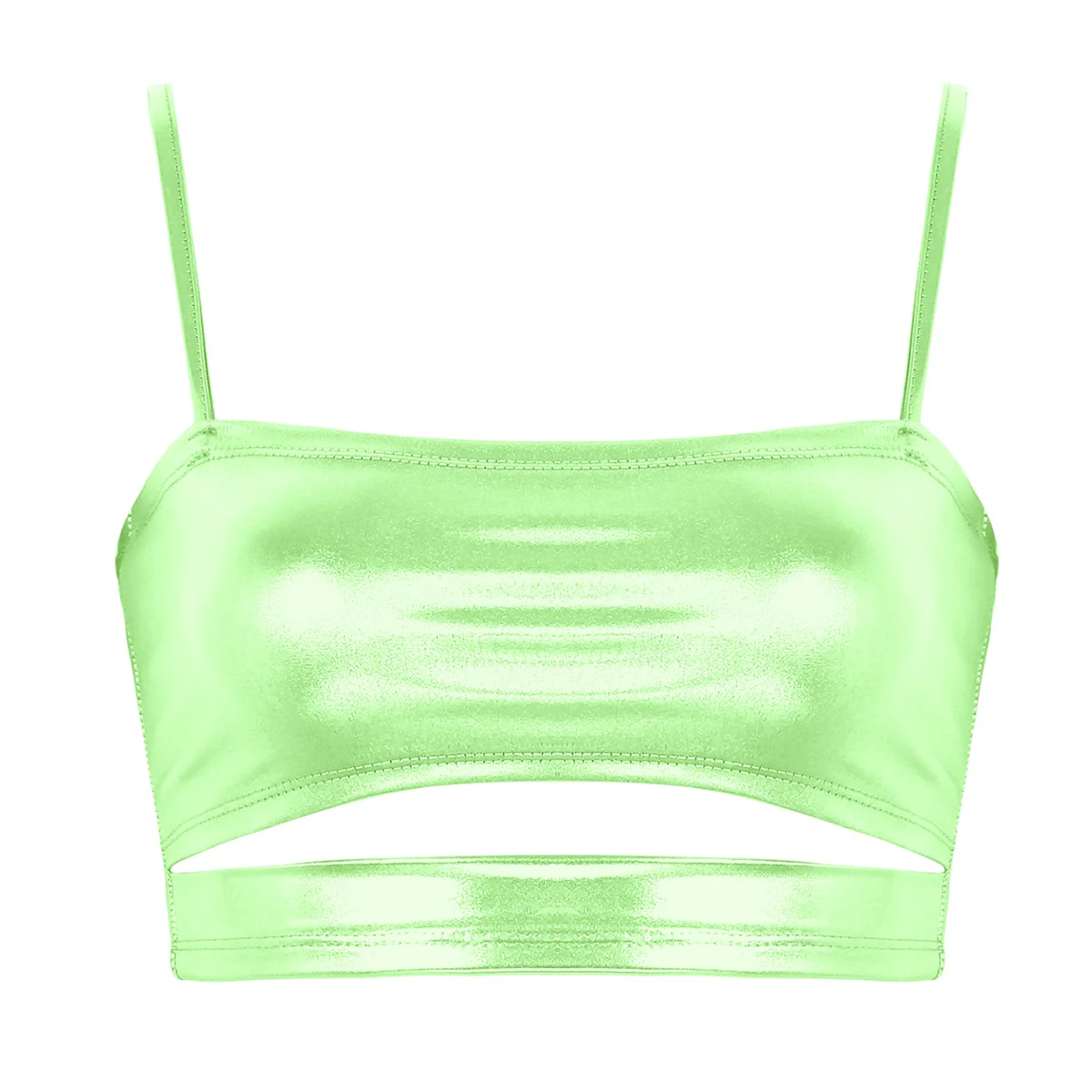 Fluorescent Green Женская мода Wetlook Блестящий металлический танцевальный топ на бретельках с вырезами на бретельках Бюстье Cami укороченный топ фестивальный рейв Топы - Цвет: Fluorescent Green