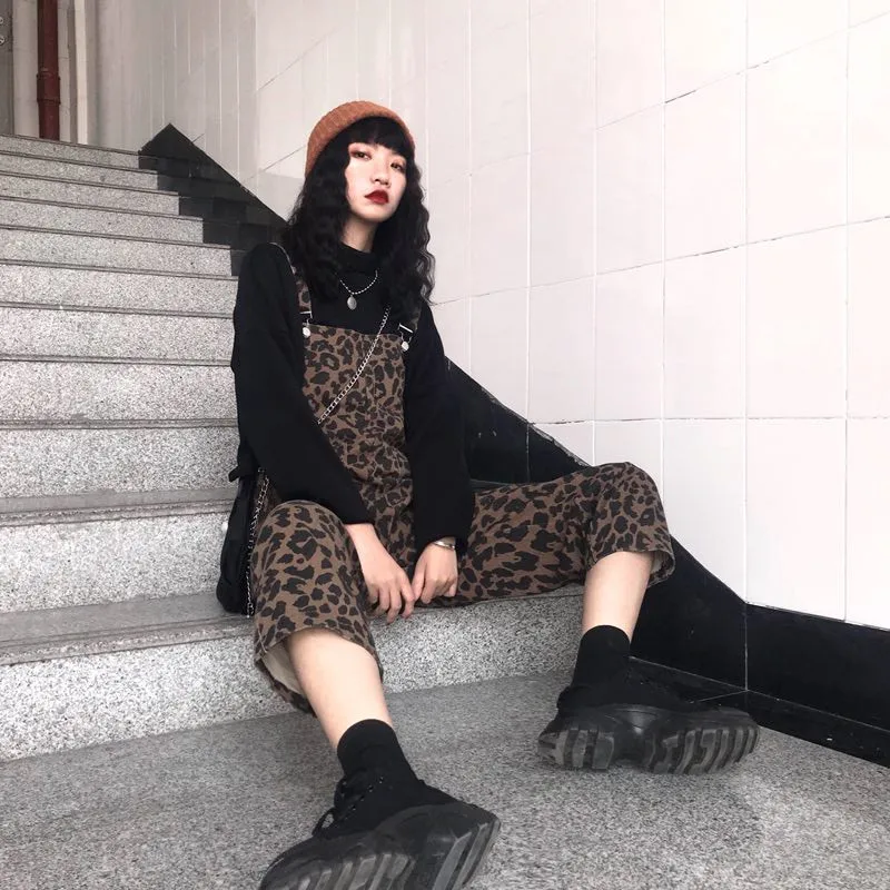 Новые корейские ins Harajuku винтажные широкие леопардовые прямые брюки с леопардовым принтом женские модные Свободные повседневные женские прямые брюки