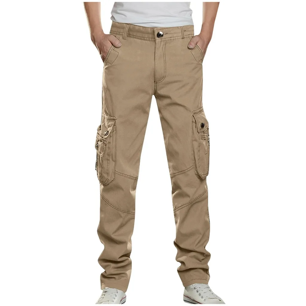 Хаки Pantalones hombre, уличная одежда, брюки карго, мужские, новые, повседневные, для улицы, одноцветные, рабочие брюки, много карманов, длинные, spodnie meskie - Цвет: Хаки
