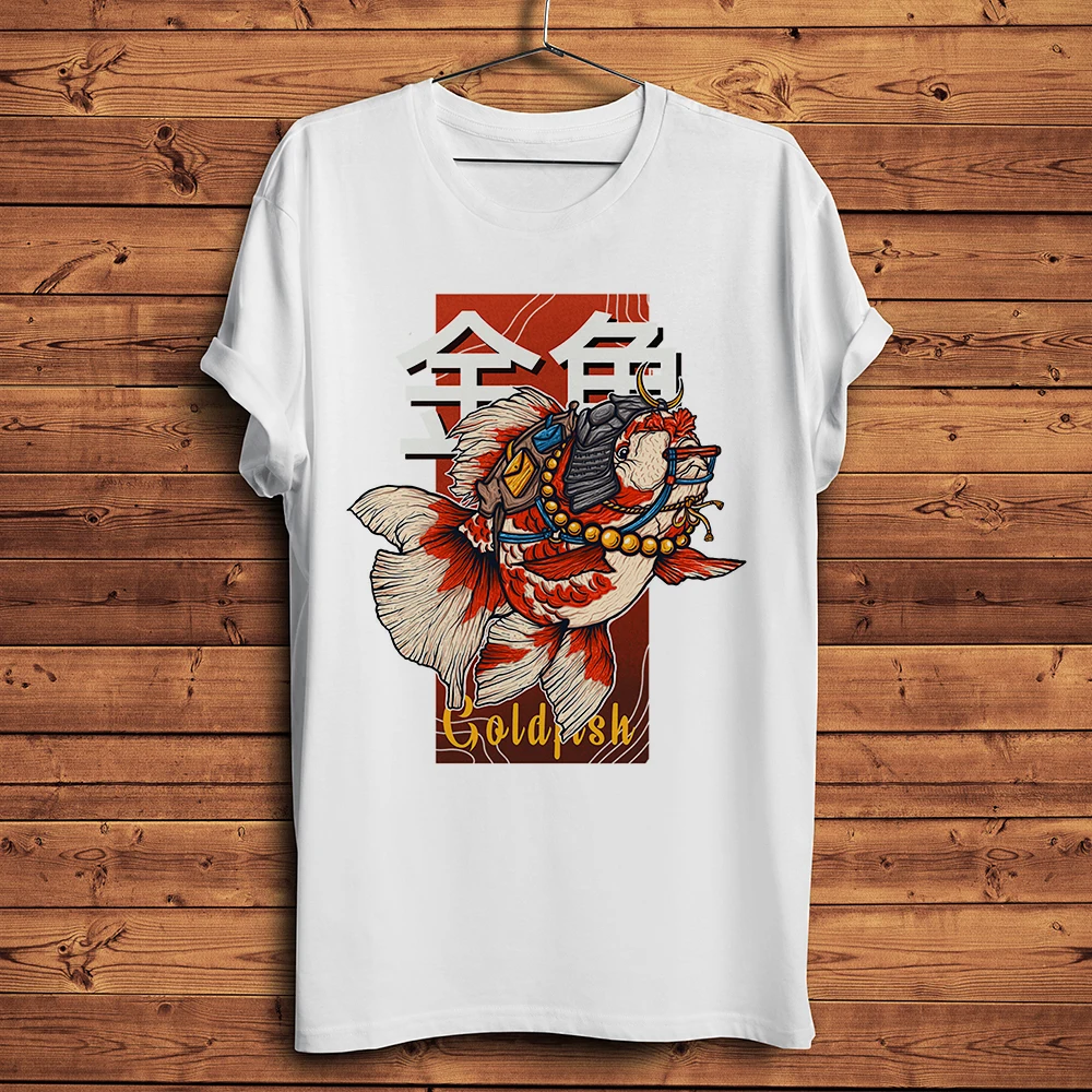 

Japan traditional style Goldfish Samurai funny tshirt Men summer new White Casual short sleeve T Shirt Unisex streetwear tee