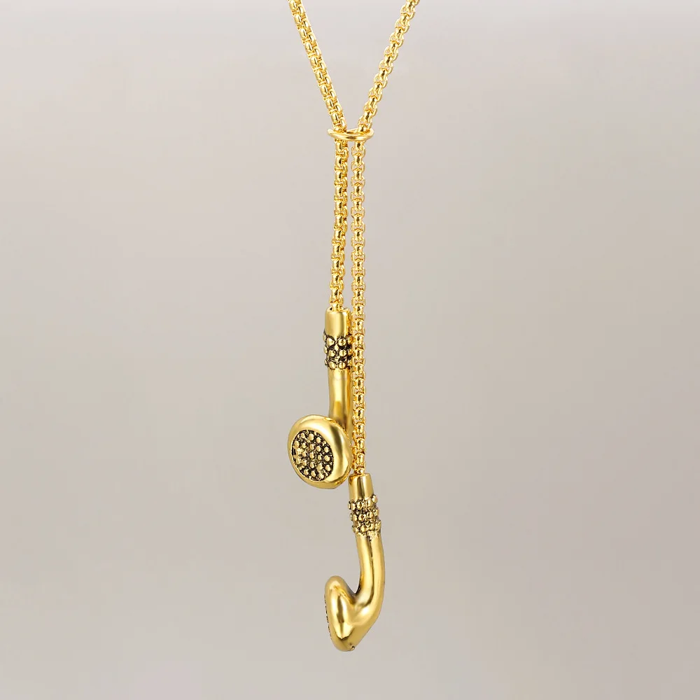 Collar de cadena de cristal para hombre y mujer, colgante de micrófono ...