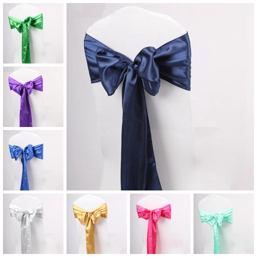 Colourful Satin Chair Sash Wedding Decoration Bow Tie knot Chair Band Birthday Party Hotel Show Decoration Sash Shiny Colour