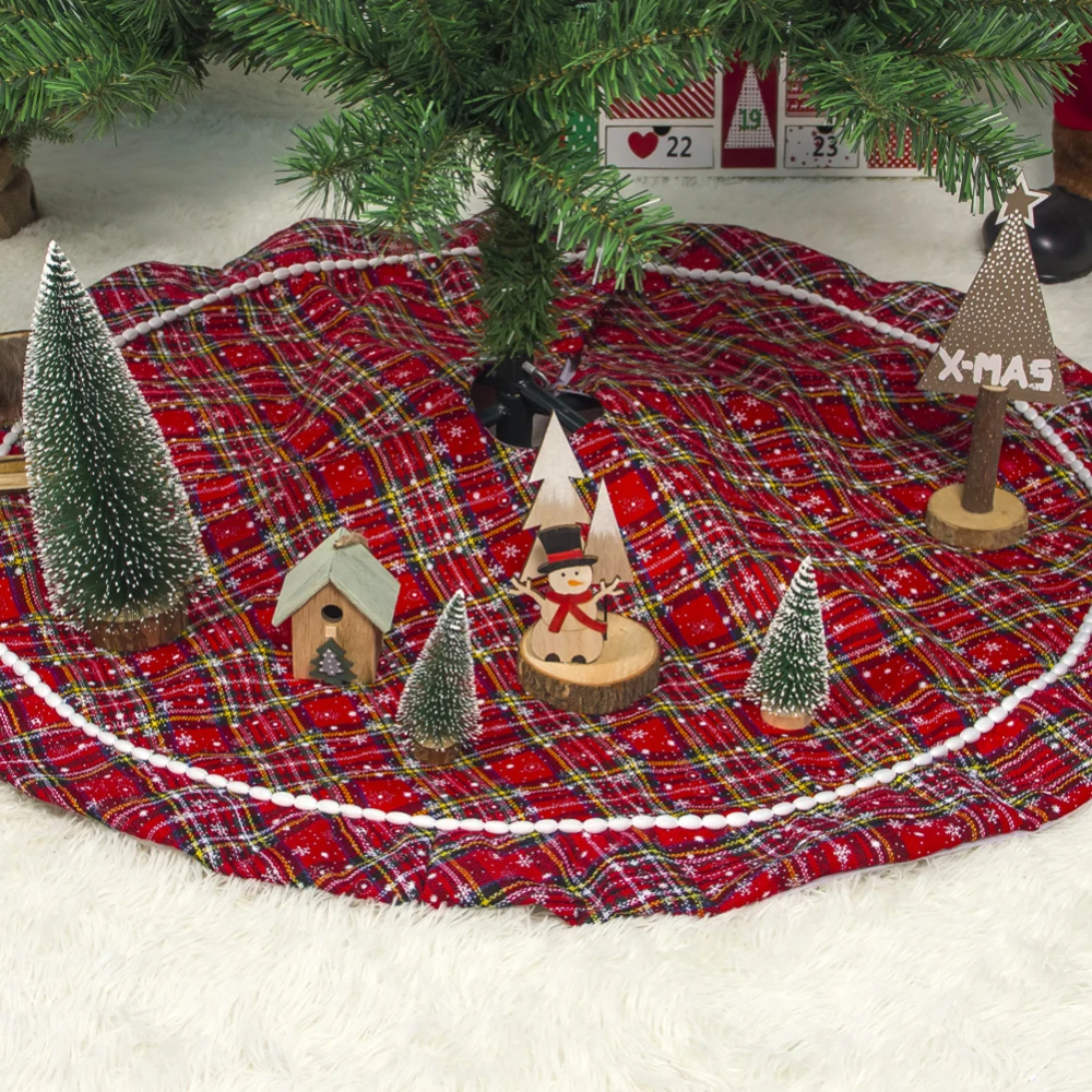 

Christmas Tree Skirt Red lattice Festive pattern Bottom Carpet Gift Bag Base for Home New Year Merry Christmas Decorations