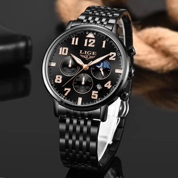 

2019 LIGE New Fashion Watch Men Chronograph Sports Casual Quartz Watch Business Mens Watches Waterproof Stainless Steel Clock