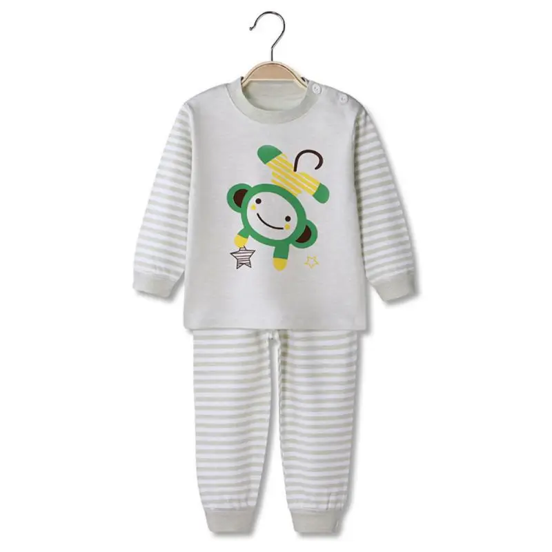 

Spring Winter Children Casual Sleepy Clothes Baby Boys Girls Striped Cartoon Printing Long Sleeve Pajamas Kids Thermal Clothes S