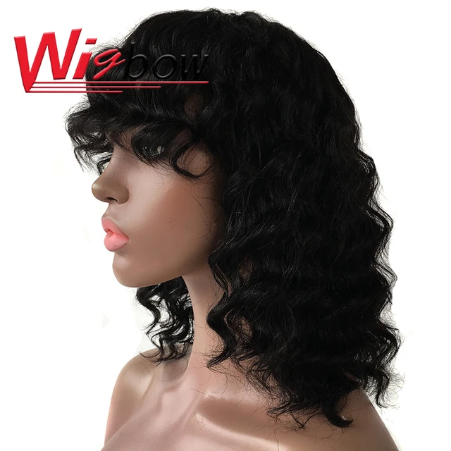 Curly Human Hair Wig Brazilian Hair Wig With Bangs Highlight Ombre Human Hair Wig T1B 30 Wigs For Women Machine Made Wigbow 1B