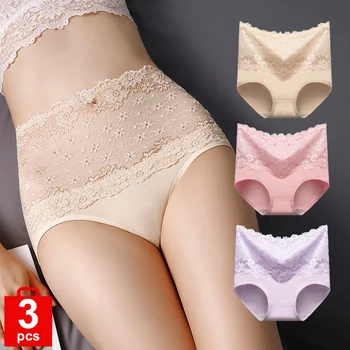 

Mummy pants Plus size underwear women Cotton panties Sexy Lace Briefs high waist pantie female brief pack 2020 New