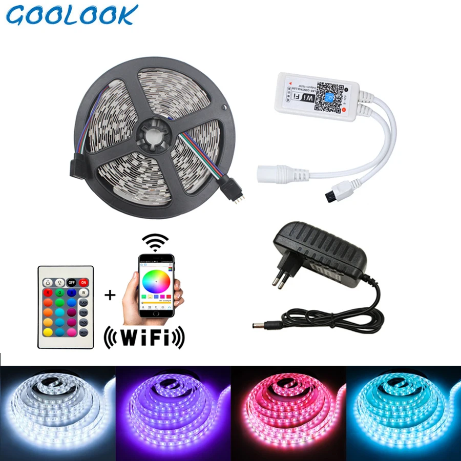 #cheap 5M 10M SMD 5050 LED Strip Light DC12V RGB strip Waterproof Led Tape Diode Neon Ribbon Flexible LED Light With Controller adapter