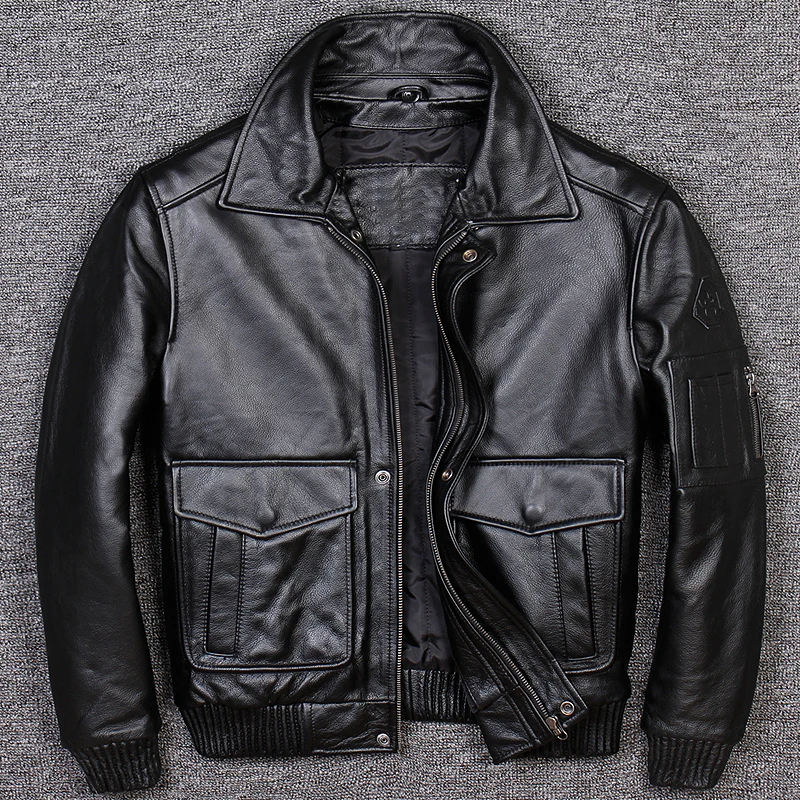 

2020 Air Force Genine Men Cowhide G1 Leather Coat Short Motorcycle Biker Winter Clothing Black Bomber Jacket