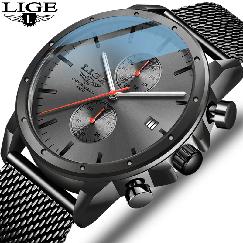 Mens Watches LIGE Top Luxury Brand Business Watch Men Chronograph Full
