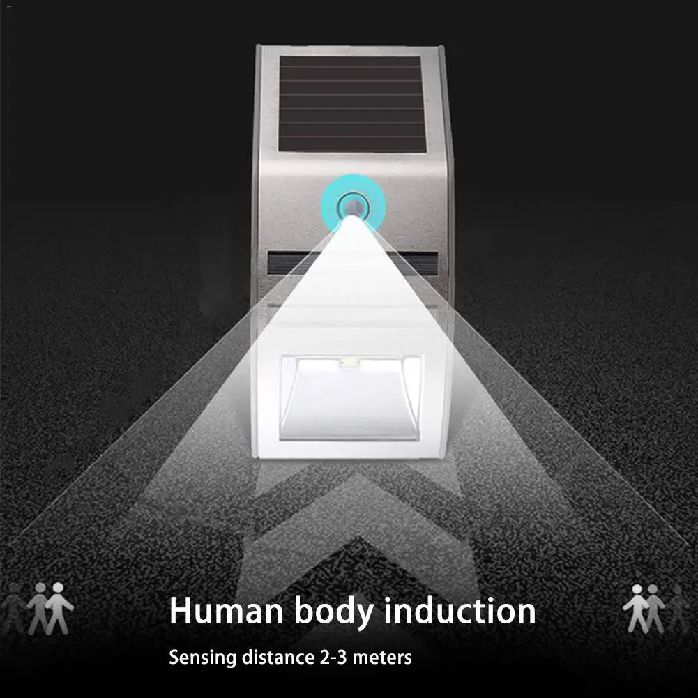 2 светодиодный настенный светильник на солнечной батарее из нержавеющей стали, датчик человеческого тела, водонепроницаемый уличный двор виллы, коридоры, садовая лампа