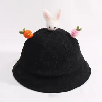 

New Spring Cute Baby Boys Girl Hat 0-2T Toddler Solid Print Bucket Hats With Cartoon Rabbit Design Caps Reversible Sun Headwear