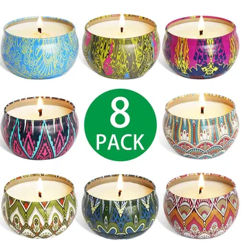 

8pcs Scented candles Set Freesia vanilla rose Jasmine Bergamot lemon French Candles Tin Can Gift Wedding Home Decoration k2