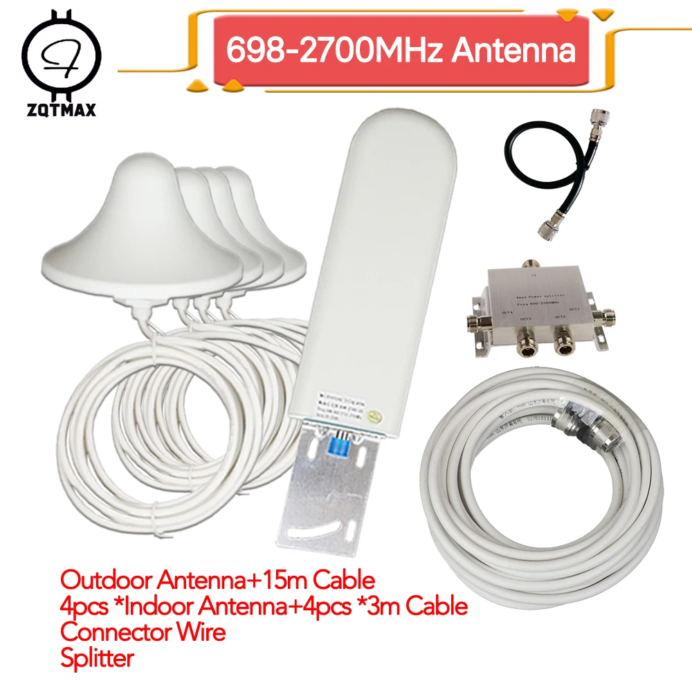 ZQTMAX 25dBi wifi antenna outdoor and 4 * indoor High power large area For 3g 4g Cellular Signal Amplifier lte 2600 gsm repeater