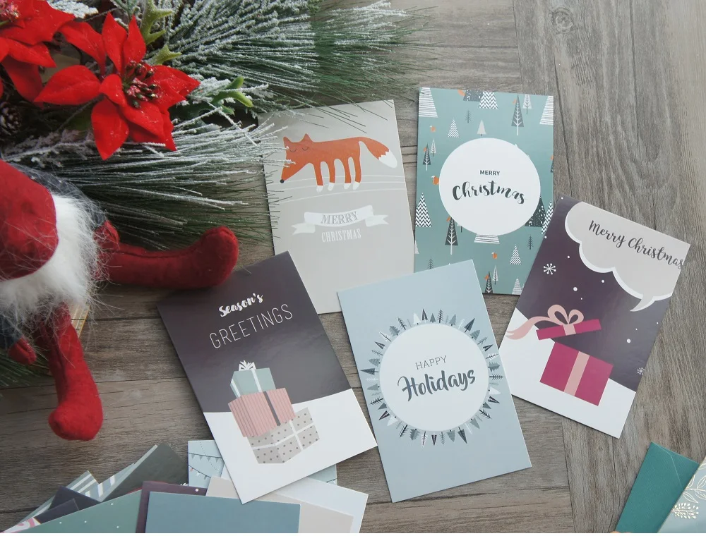 10pcs Christmas Winter Forest Style Card As Scrapbooking Party Invitation DIY Decoration Gift Card Message Card Postcard