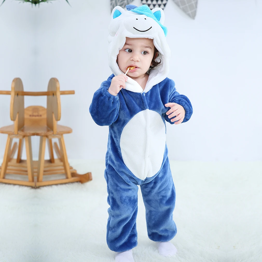 Blue unicorn Детские комбинезоны с рисунком панды новая одежда для девочек носки для новорожденных с рисунком из мультфильма, зимняя одежда для сна животных фланелевые костюмы костюм для маленьких детей комбинезон для мальчиков, для малышей - Цвет: Blue unicorn