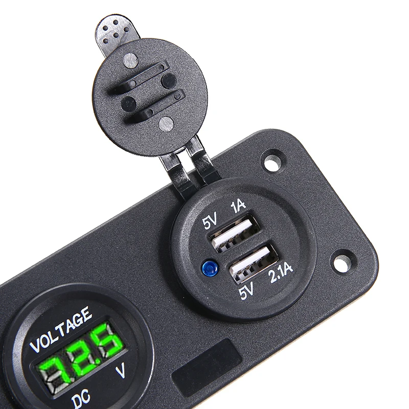 12V-24V Cigarette Lighter Socket 2 USB Splitter Charger Adapter Green Voltmeter Digital Display Auto Accessories