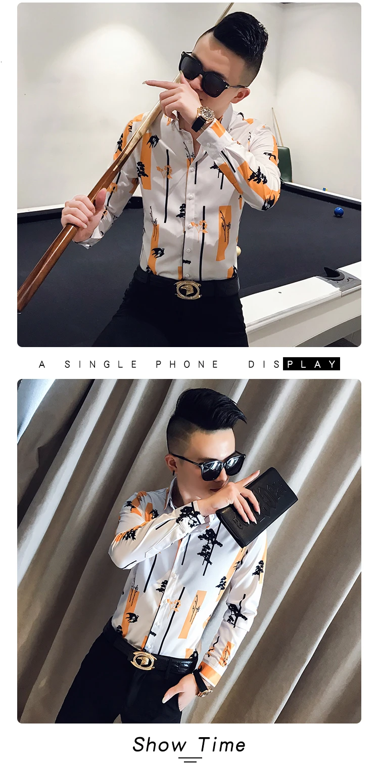 Повседневная Блузка Homme 3XL, осенняя одежда, мужская рубашка с индивидуальным принтом, модная Корейская мужская рубашка с длинным рукавом, рубашки с принтом, мужская приталенная рубашка