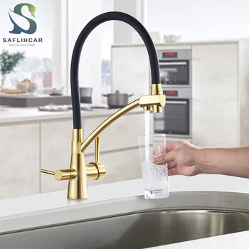 

Brushed Golden Kitchen Sink Faucet Pure Water Faucet Pull-down Kitchen Faucet 360 Rotation Mixer Tap Hot and Cold Water Faucet