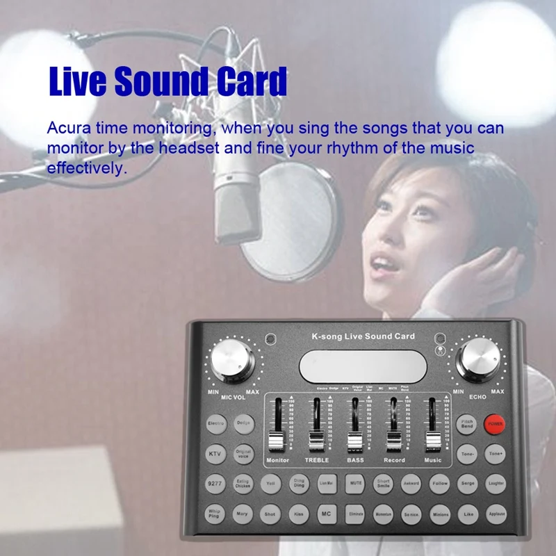 Professional Sound Card Microphone Voice Music Audio Usb Headset Entertainment Karaoke Steamers K Song Live Sound 4