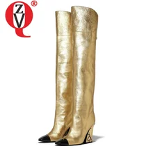 ZVQ/ г., новые осенние ботфорты на очень высоком каблуке с квадратным носком, Высококачественная женская обувь из натуральной кожи, большие размеры