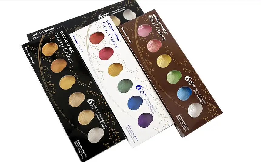 ZIG Kuretake GANSAI TAMBI Starry/Pearl/Gem акварельные металлические золотые краски 6 цветов Набор