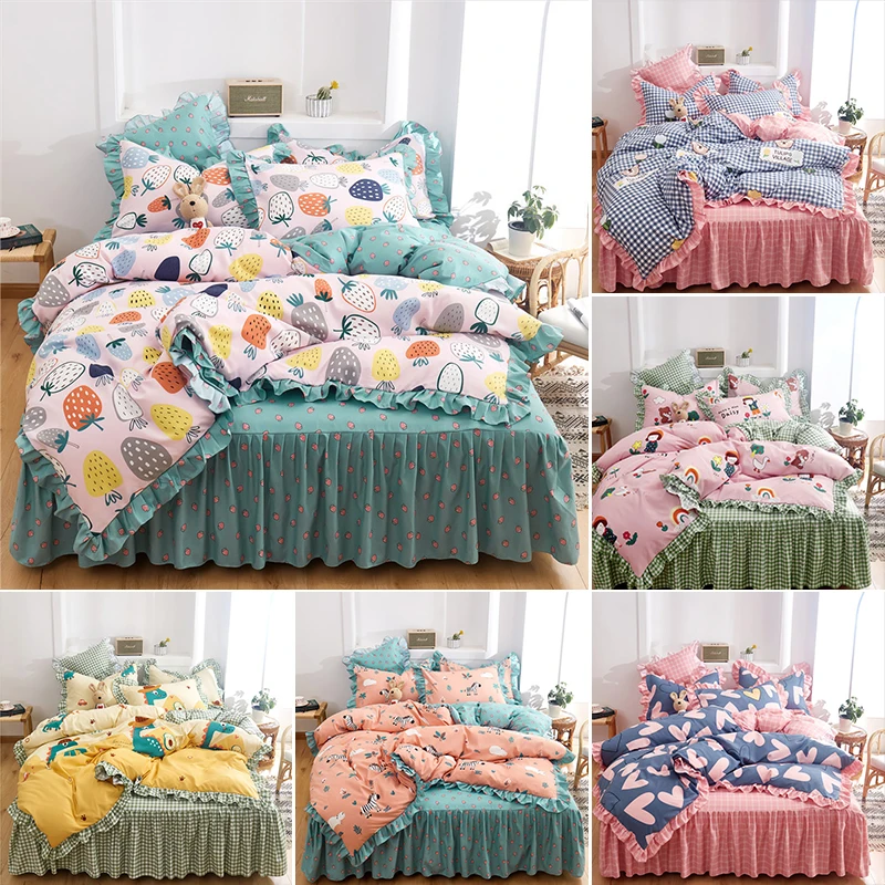 

Cute Bed Linens Peach Print Home Textile Bedding Luxury Fruit Duvet Cover Set Sheet Bedclothes 4pcs Girls Gift Queen King Size