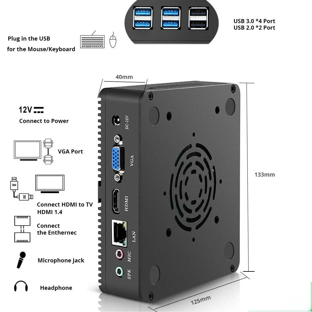 Кулер мини ПК Windows 10 Core i5 4200Y i3 4010Y HDMI VGA Wi Fi|Мини ПК| |
