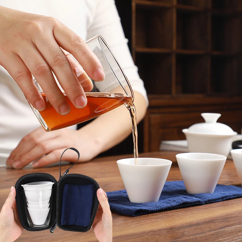 High quality Portable tea set Include 3 cups 1 GaiWan bag Chinese Travel White porcelain Kung Fu Tea Cup Free shipping B32 | Дом и сад