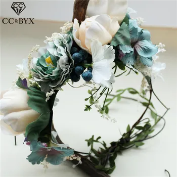 

CC Wreath Flower Crown Tiara 100% Handmade Weddding Hair Accessories For Women Bridal Bridesmaids Forest Style Garland DIY at58