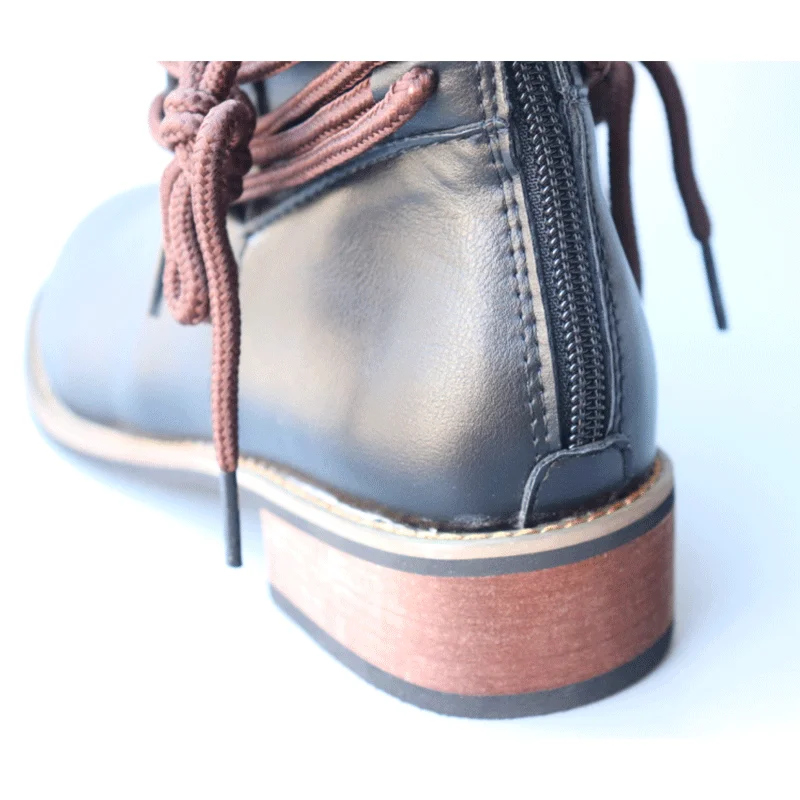 Botas de cuero PU de calidad con plataforma de tobillo para mujer con cremallera botas planas suela de mukulo de vaca zapatos d