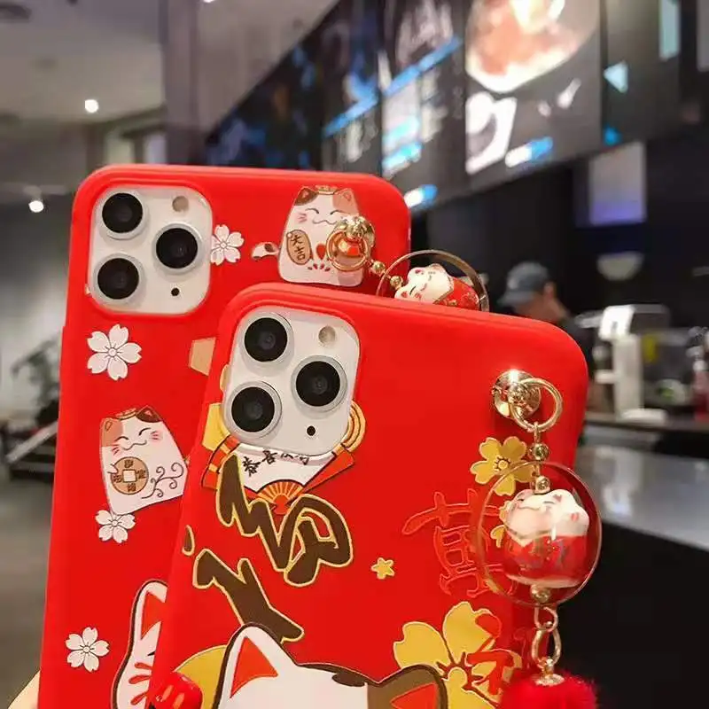 Чехол для iPhone 11 pro Max Lucky Cat, милая задняя крышка для iPhone 11 X XS Max XR 6 7 8plus Maneki Neko Shell+ подвеска