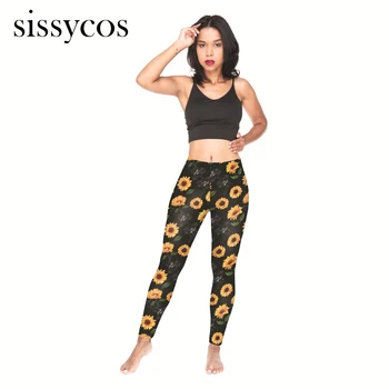 

Sunflower Printed Leggings for Women Spring Floral Pattern Elastic Workout Female Pants Skinny High Waist Plus Size Trousers