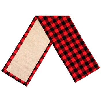 

Cotton & Burlap Buffalo Check Table Runner, Christmas Reversible Buffalo Plaid Table Runner for Christmas Table Decoration, Lumb