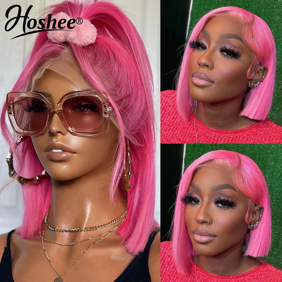 Pink Purple Short Bob Wig Lace Front Human Hair Wigs For Women 613