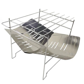 

Camping Stove 2-In-1 Portable Folding Stainless Steel Barbecue Grill Camp Firepit Outdoor Camping Wood Burning Stove