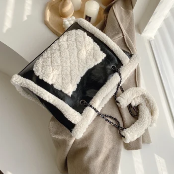 

Elegant Female Plush Tote bag 2019 Winter New Quality PU Leather Women's Designer Handbag High capacity Shoulder Messenger Bag