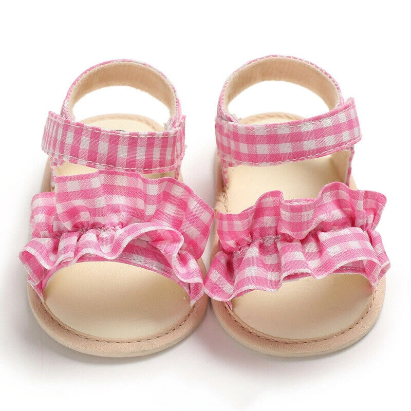 Новинка года; красивая летняя тканая клетчатая обувь для маленьких девочек; повседневные кроссовки на нескользящей мягкой подошве; обувь для малышей с кружевом; обувь для первых ходунков