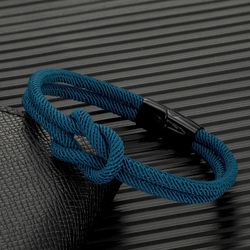 Men Double-layer Knotted Rope Bracelet For Women Black Stainless Steel Silder Magnet Buckle Infinity Couple Jewelry