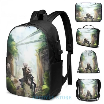 

Funny Graphic print Nier Automata(5) USB Charge Backpack men School bags Women bag Travel laptop bag