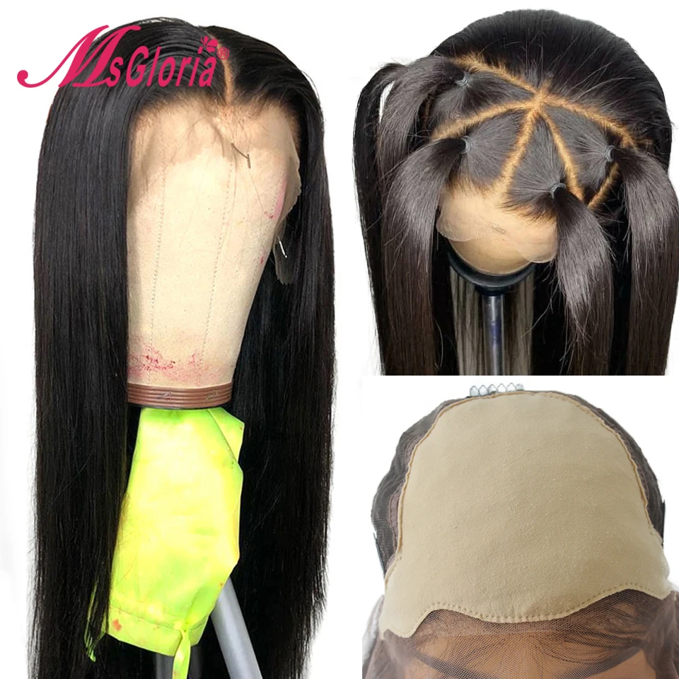 150% Density Straight Fake Scalp Wig Brazilian Remy 13*6 Lace Front Human Hair Wigs For Black Women With Baby Pre Plucked | Шиньоны и