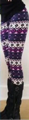 Женские леггинсы, рождественские штаны, Эластичные Обтягивающие Леггинсы с принтом Санты, обтягивающие штаны для женщин, брюки с высокой талией, зимние, размера плюс - Цвет: Фиолетовый