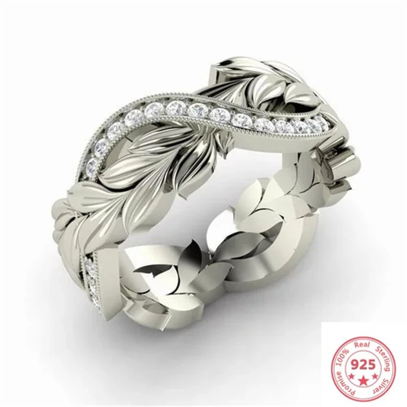 

Feather 100% 925 Sterling Silver Wedding Diamond Ring for Women Luxury White Topaz Gemstone Bizuteria Anillos S925 Sliver Rings