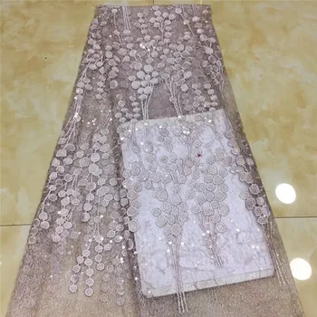

2020 African Lace Fabric onion Embroidery Nigerian Beads Lace Fabric.High Quality Sequins French Tulle Lace Fabric For Women