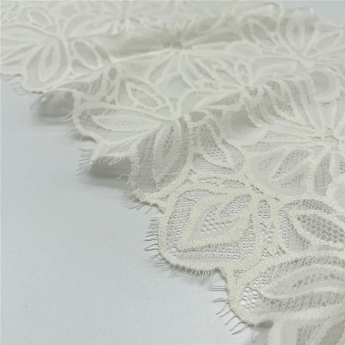 3y/lot 19.50cm Cream White Floral Elastic Stretch Lace Trim 3