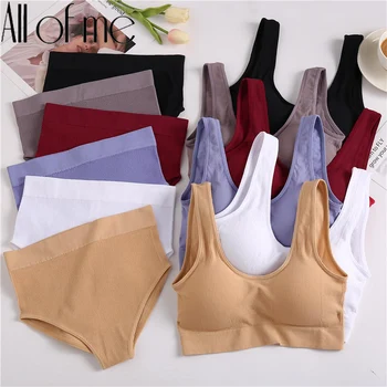 

Seamless Tops Set High Waist Panties Women Wireless Underwear Suit Soft Padded Bras Set Backless Bralette Lingerie for Female